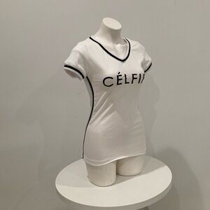 Celfie White V Neck T Shirt Black Trim